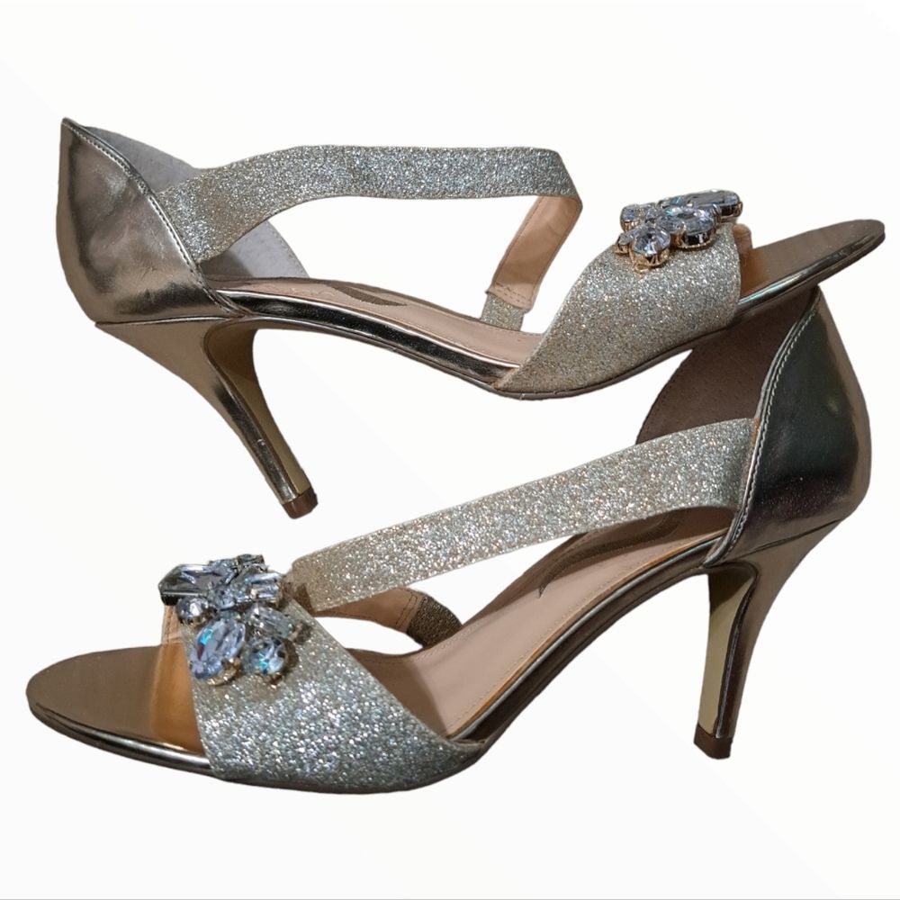 Mia Gold Glitter  Strappy Crystal Heels